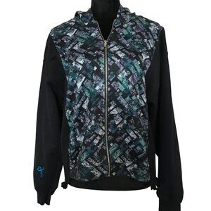 Upcycled Zippered Hoodie, Zip-Up Jacket, Campus Sweatshirt, Hipster Grunge Sz M